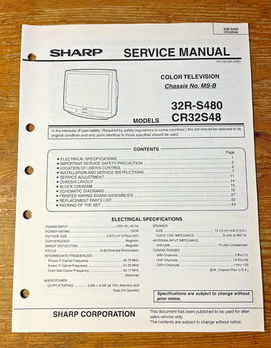 Sharp manuale servizio - manuale, di