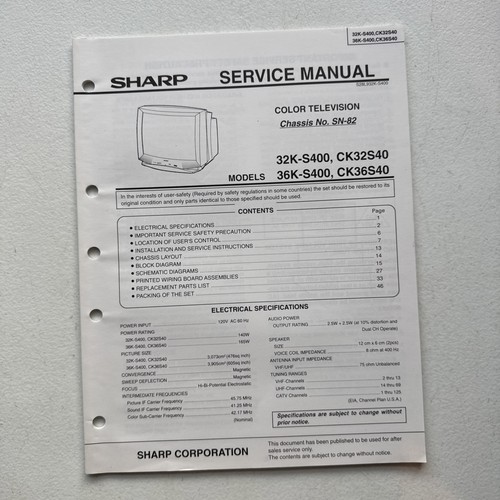 Sharp color televisore - sharp, manuale