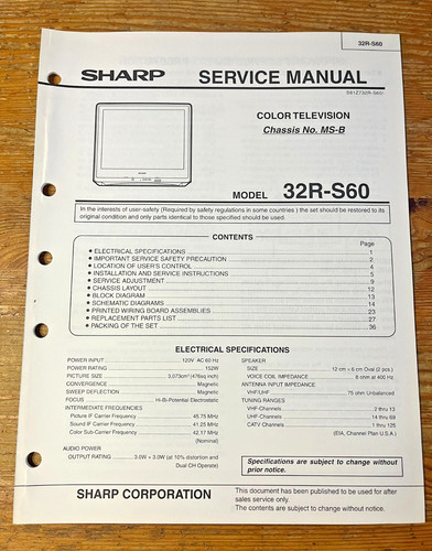 Sharp manuale servizio - sharp, di